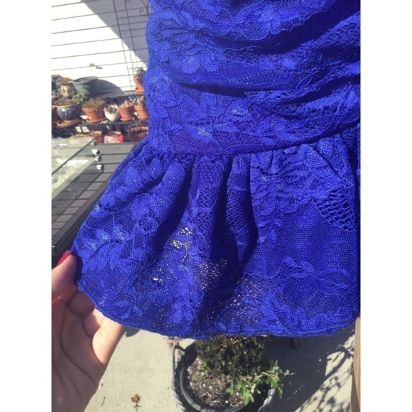 Bebe womens short skirt S stretch lace NEW clematis blue fairy summer carnival - Picture 3 of 12